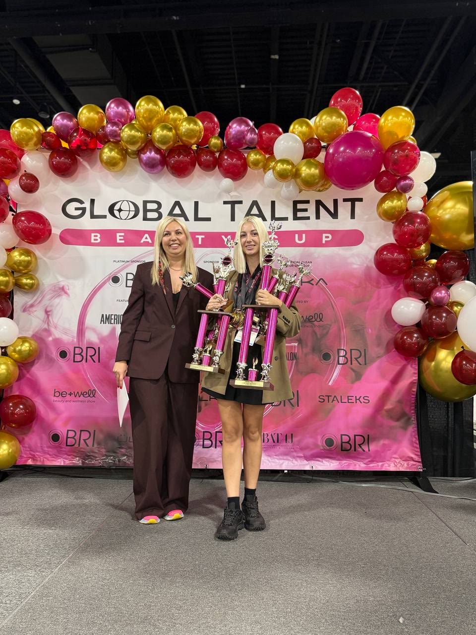 Kristina Strilets and a colleague at the Global Talent Beauty Cup